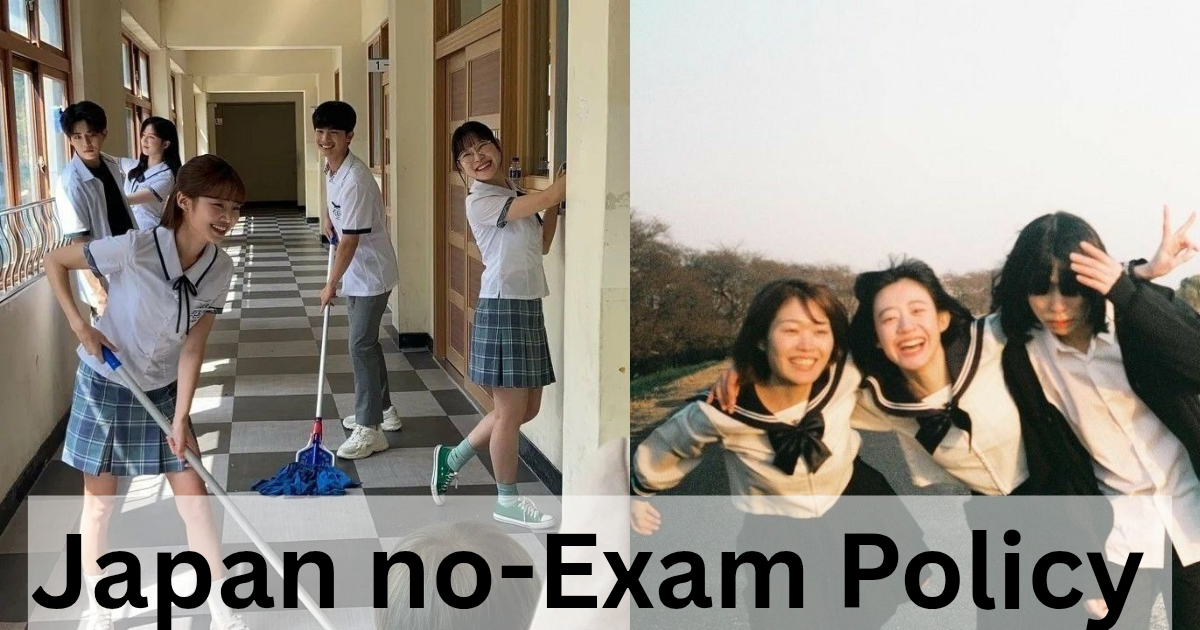 जापानी स्कूल के छात्र कक्षाएँ साफ करते हुए और दोस्तों के साथ हँसते-मुस्कुराते — जापान की शिक्षा प्रणाली में जीवन कौशल